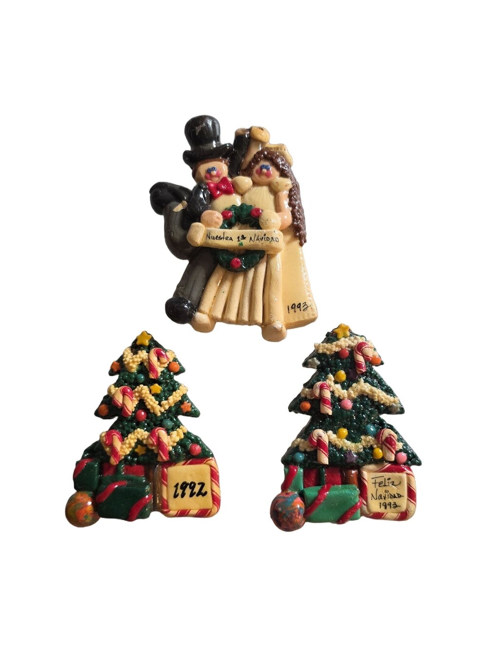 Calliope Designs Clay Christmas Ornaments Set of 3 Folk Art - Used